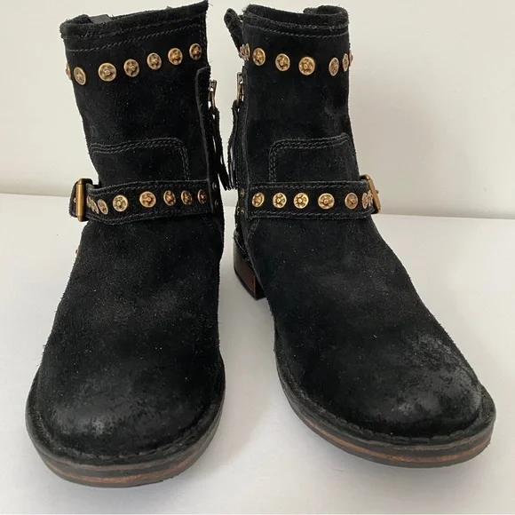 UGG Fabrizia Black Suede Studded Moto Boots 7.5 - Picture 8 of 11